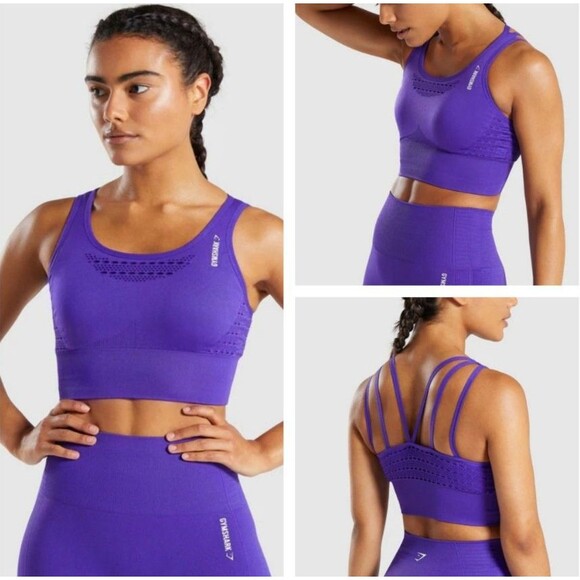 Gymshark Energy Seamless Sports Bra Purple Small Strappy Back Activewear - Picture 1 of 12